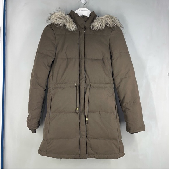 H&M Divided Long Winter Coat with Faux Fur Hood Size 4 - Picture 6 of 14